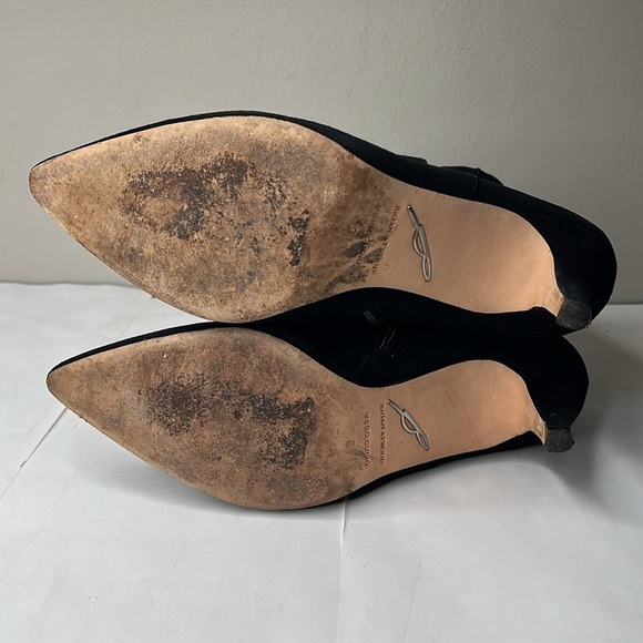 Brian Atwood Sz 9 Perri Black Suede Fringe Firing Booties Metal Detail 2.5” Heel - Picture 7 of 10